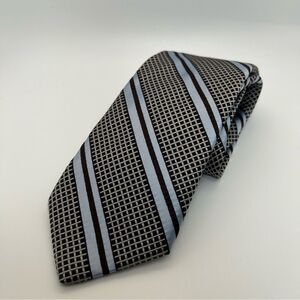 Robert Talbott Hand Sewn Necktie Stripes Brown Blue Silk Cotton USA 61.5”X 3.75”